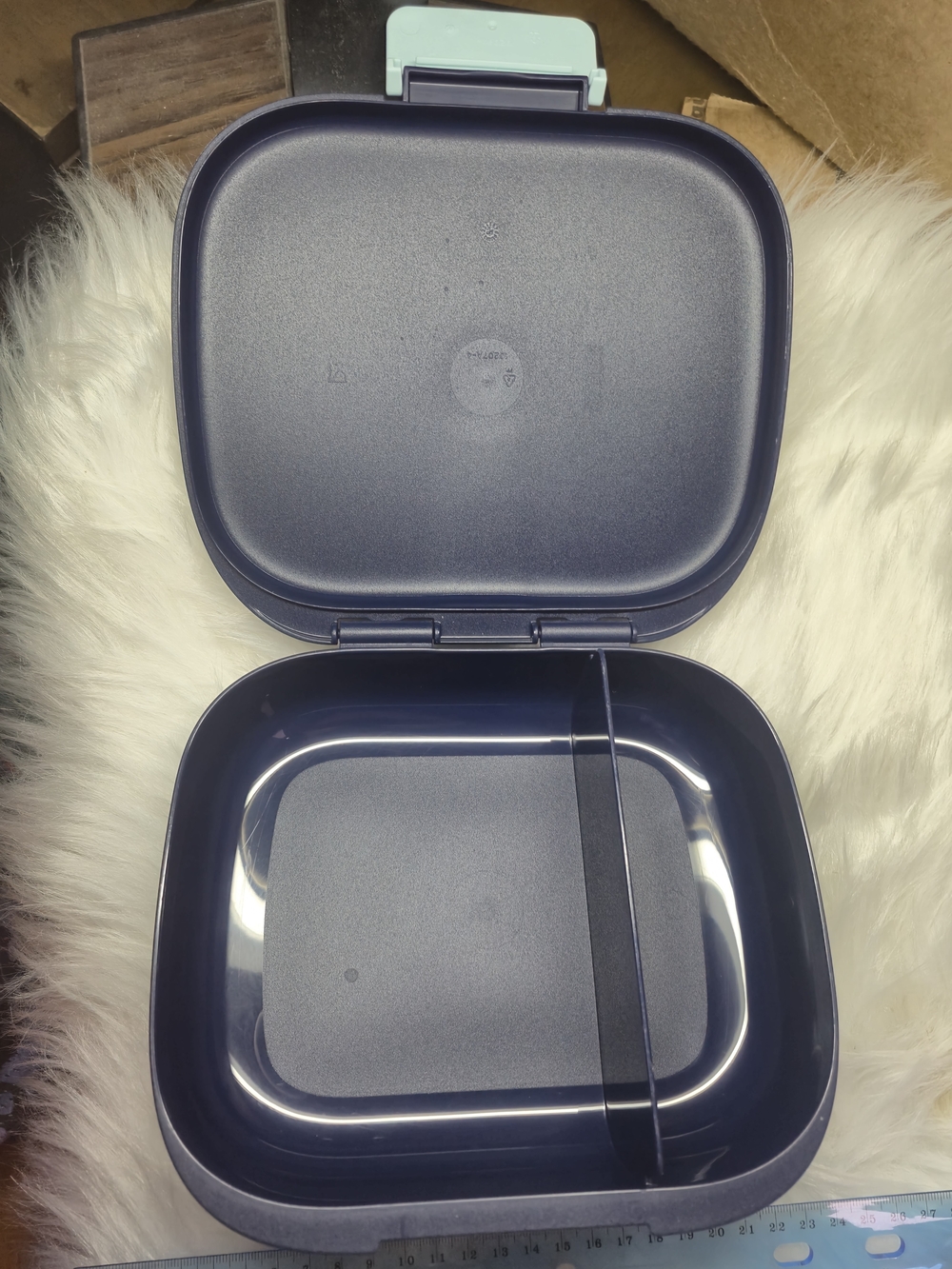 Tupperware Navy Blue Lunch Box with Mint Green Latch